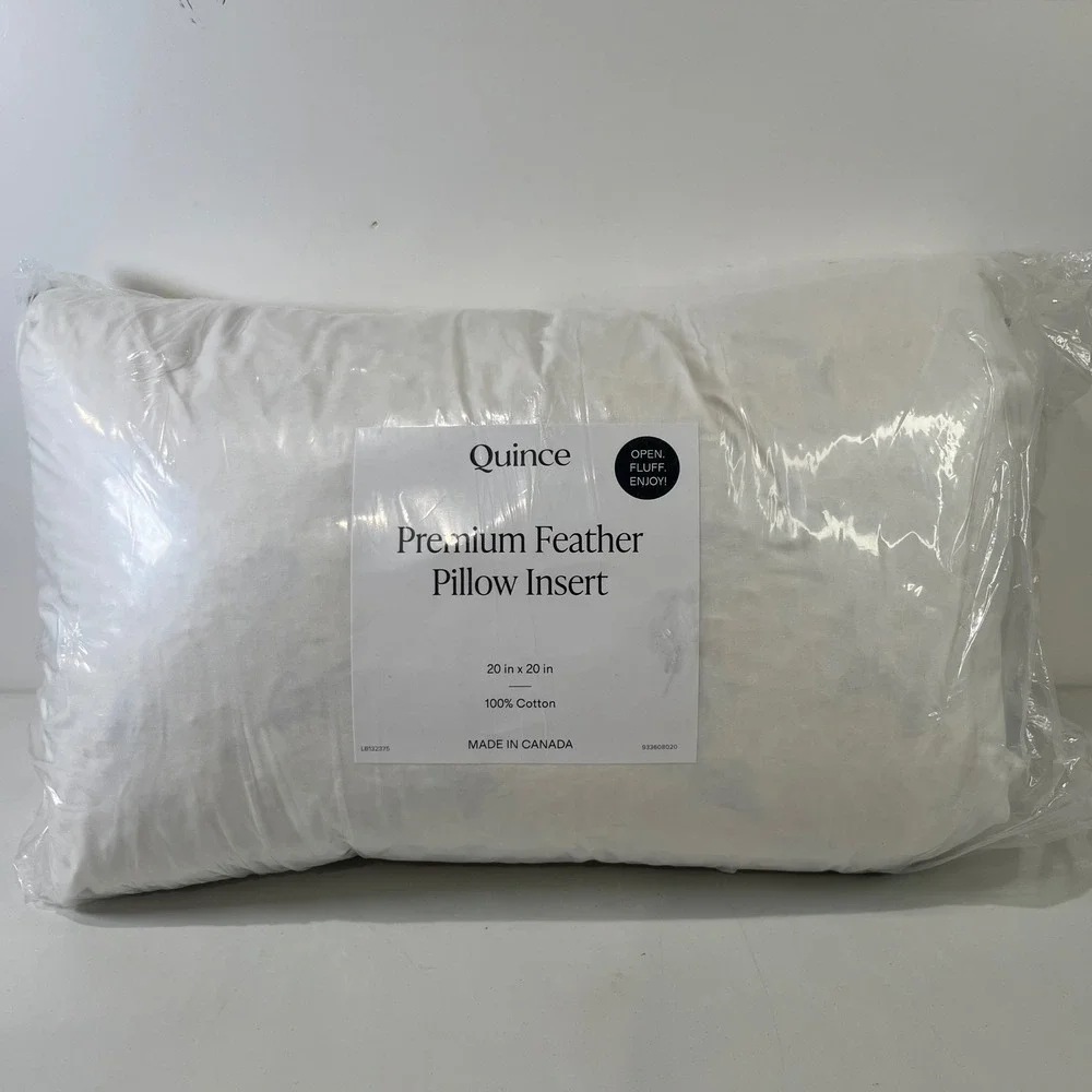 NEW Quince Premium Feather Pillow Insert Home 20x20 White Cotton Square